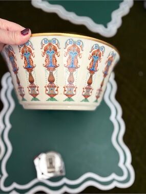 Vintage Lenox Cream Bowl with Blue, Orange, Green & Gold Accents
